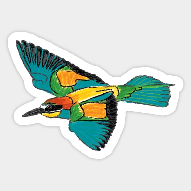 Nice Artwork showing an European Bee-Eater in Flight III Sticker by JDHegemann